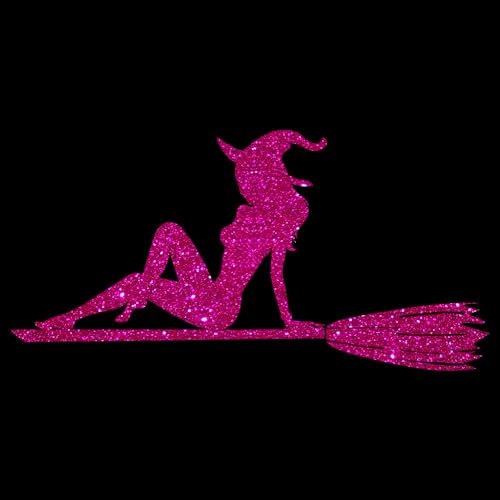 Glitzerdeals Bügelbilder Glitzer Halloween Hexe auf Besen pink Aufbügler für Textilien Karneval Kostüm Hexe Bügelflicken Hexen Fasching Patch zum Aufbügeln Hexe