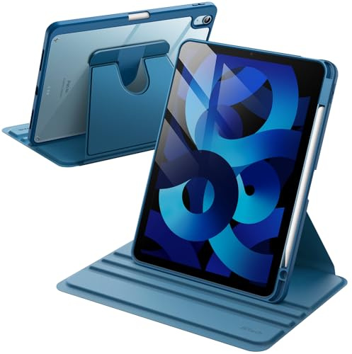 JETech Roterande Fodral för iPad Air 11-Tum M4/M3/M2 (2026/2025/2024), Air 5/4 (2022/2020 5:e/4:e Generationen 10,9-Tum) med Pencil Hållare, 360 Grader Roterande Stand Case Klar Tillbaka (Blå)