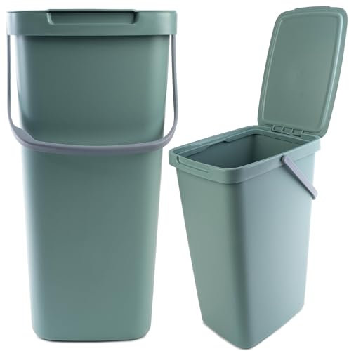 KADAX Abfallbehälter mit Deckel und Griff, Abfalleimer aus Plastik, Mülleimer für die Mülltrennung, Rechteckiger Abfallsammler mit Klappdeckel (Grün, 20L)