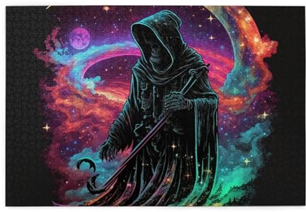 HERRECX 1000 Piece Jigsaw Puzzle Grim Reaper Sickle Cloak Galaxy Stars Colorful Wood Puzzle for Adults Teens Family Game Educational Toys Gifts