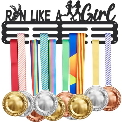 SUPERDANT Lauf Medaillen Display „Run Like A Girl“ Medaillen Präsentationsständer Lauf Metallhalter Display Renn Medaillenhalter Wandaufhänger Halterung Dekor Für Die Wand Zuhause Rennen Für Läufer