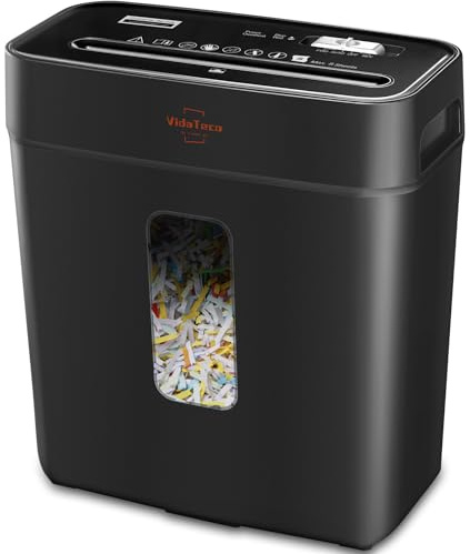 VidaTeco Paper Shredder for Home Use 6-Sheet Cross-Cut Shredder,Also Shred Card/Clip/Staple,P-4 Higher Security,Small Document Shredding Machine for Office,Heavy Duty with Jam Proof,3.04-Gal Bin