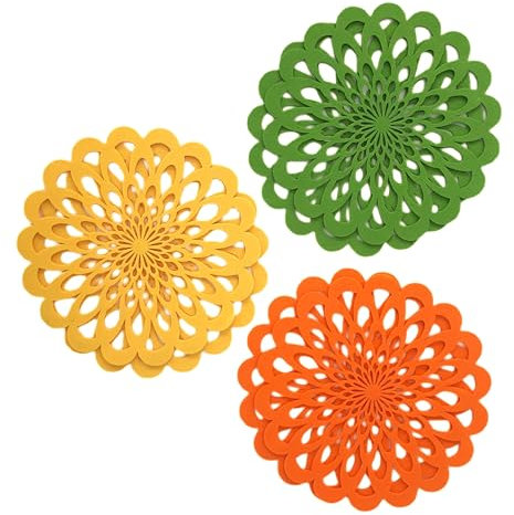 Set 6 sottopiatti in feltro d. 33 cm (2 verdi + 2 gialli + 2 arancioni)