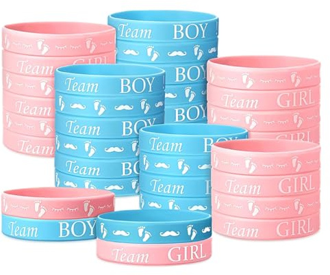 HZAOPZE Geschlecht Offenbaren Armbänder， Team Boy Team Girl Silikon Armbänder Gender Reveal Partydeko für Baby Shower Babyparty Geschlecht Verkündung Party Zubehör(Pink, Blau, 24 pcs)