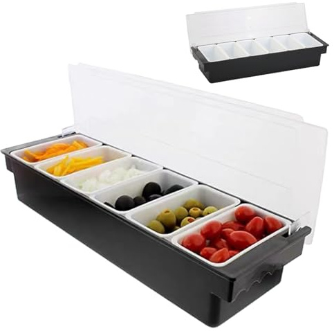 BEAHING Porta del condimento con 6 scomparti staccabili Ingredienti di plastica distributore di condimenti con coperchio Riutilizzabile per pizza raffreddato per la casa per casa, ristorante