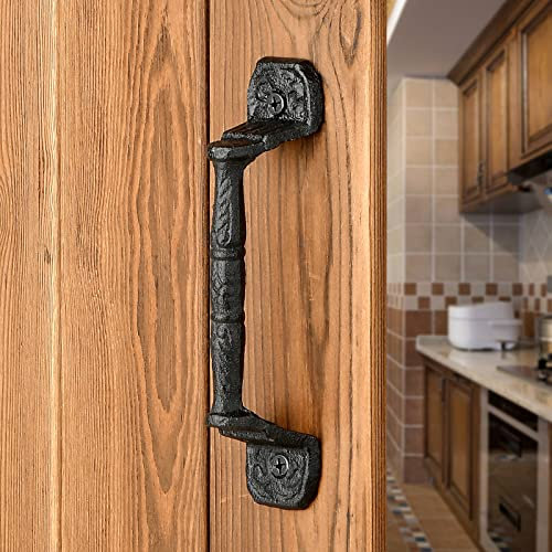 INIRET Schiebetürgriffe, 14 cm, Gusseisen-Griffe, schwarz, Vintage-Stil, Metall, Zaungriff, antiker langer Schrankgriff für Outdoor, Garage, Schrank, Innenbereich, Schublade, 10 Stück