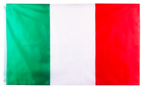 Bandera italiana grande de 1,5 x 0,9 m, poliéster de doble cara, ojales de latón para decoraciones italianas, rugby de las seis naciones, fiestas de fútbol Euro/Copa del Mundo, uso en exteriores e