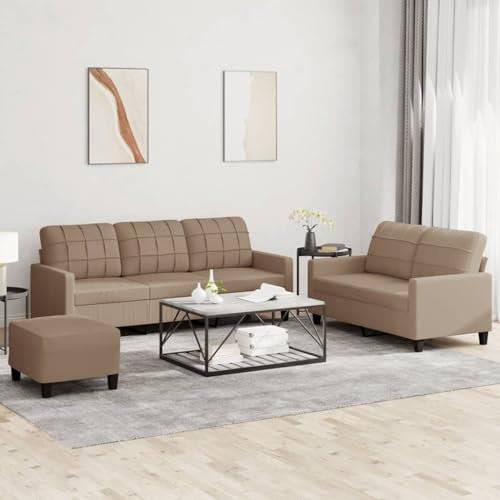 CIADAZ 3-tlg. Sofagarnitur mit Kissen Cappuccino-Braun Kunstleder, Sofa Mit Relaxfunktion, Couchgarnitur, Wohnzimmer Sofa, Couch, Sofa Set 3201387