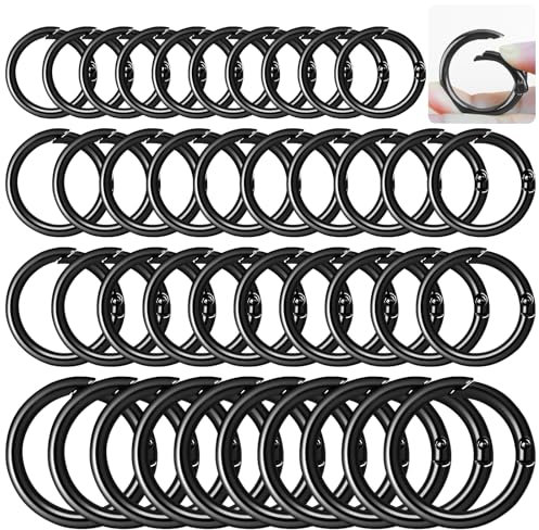 HavaCue 40 Stück Karabiner Rund 4 Größen O-Ring Karabiner,20/24/27/33mm Karabinerhaken Rund Runde Karabiners,Metall Karabiner Ring für Taschen Geldbörsen DIY Handwerk (Schwarz)