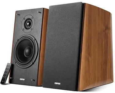 EDIFIER R2000DB - Kit d'enceintes 2.0 Bluetooth, avec télécommande IR et entrée Optique - 120 Watts - Warm Oak