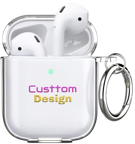 Custodia trasparente personalizzata per AirPods di 1a/2a generazione con moschettone portachiavi, cover personalizzata morbida protettiva antiurto per Apple iPod di 1/2 generazione, nome del logo