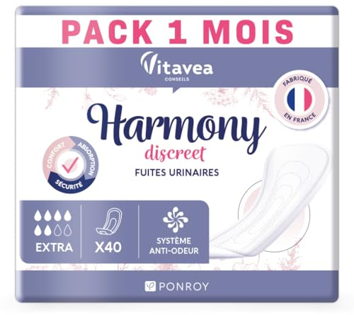 Harmony Discreet - Serviettes Fuites Urinaires - Flux Abondant - 40 unités