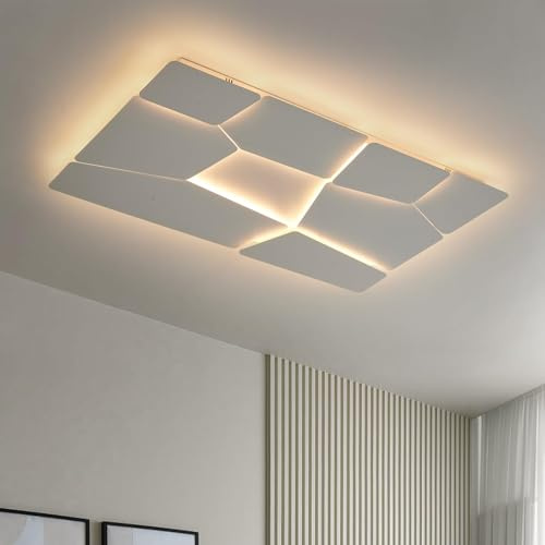 90CM Wohnzimmer Deckenlampe Rechteckig Led Dimmbar Deckenleuchte WeißE 102W | Stereoskopische Deckenleuchte Moderne MattweißE Metall Deckenleuchten Mit Fernbedienung,BüRo,Schlafzimmer Esszimmer