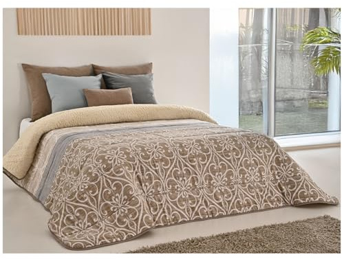 Acomoda Textil – Edredón Nórdico de Sedalina con Borreguito. Edredón Sherpa Estampado para Cama de 135 y 150, Manta Cama Matrimonio y Sofá de Invierno, Cálida y Suave. (Corona, 240x250 cm)