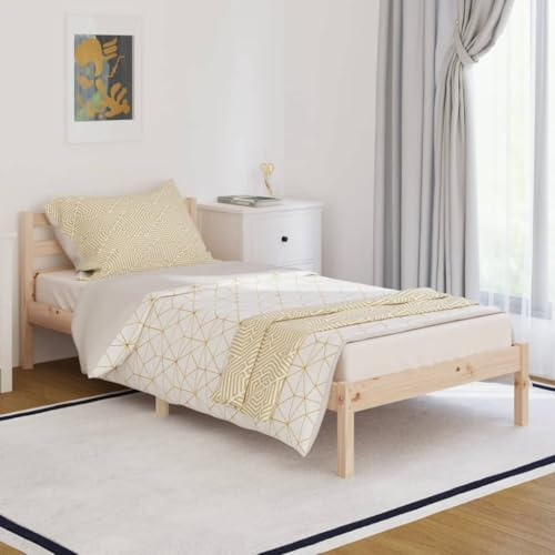 Myheimly Massivholzbett, Bett Doppelbett für Schlafzimmer, Bettrahmen mit Lattenrost Kopfteil, Schlafzimmermöbel Holzbett,Kiefer Natur,90 x 200 cm
