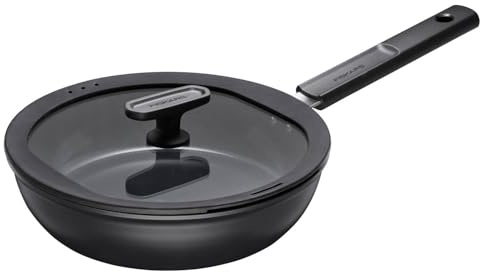 Fiskars Padella con Coperchio, Hard Face, Diametro 24 cm, Capacità: 2,2 Litri, Adatta a Tutti i Piani Cottura, Rivestimento Antiaderente, Resistente ai Graffi, Alluminio/Plastica, Nero, 1075528