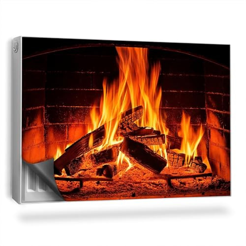 Cache Radiateur 90x60 cm Couverture Magnétique Tapis Design pour Radiateurs Facile à Installer pour Salon et Cuisine Protège et Décore - Bois et feu dans Une cheminée Domestique