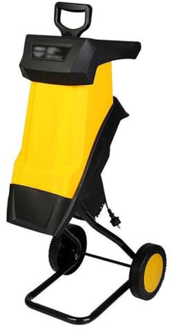 Electric Wood Chipper Shredder with Wheels, Locking Knob, Plunger, and 50L Collection Bag for Efficient Yard Waste Management