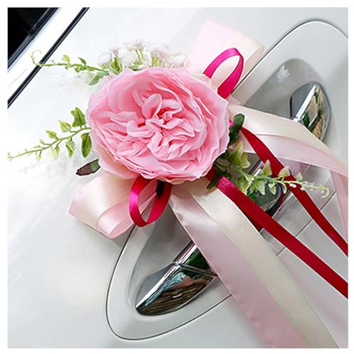 Ziyero 4 Stück Autoschmuck Hochzeit Autoschleifen Hochzeit Hochzeitsdeko Autoschmuck Hochzeitsschleifen fürs Auto, Auto Schleifen für Hochzeit, Hochzeitsdeko Auto für Hochzeit Party Rosa
