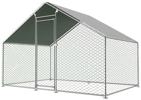 Freilaufgehege Hühnerstall 3x2x2m mit Sicherheitsschloss und Wasserdichtes PE-Tuch, Freilaufgehege aus Metall für Hühner, Kaninchen und weitere Kleintiere