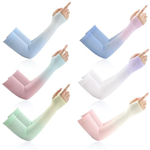 Piacolnic 6 Pairs UV Sun Protection Arm Sleeves for Men Women, Gradient Cooling Arm Sleeves with Thumb Hole, Fashion Sleeves Arm Cover Women for Cycling Fishing Running
