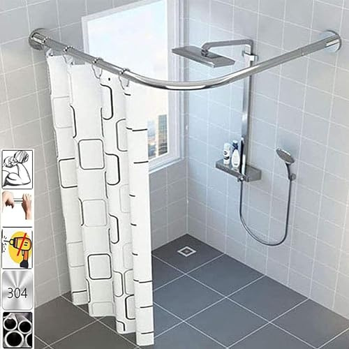 Barra de cortina de ducha en forma de L, barra curvada ajustable para baño y vestuario, solución para colgar que ahorra espacio