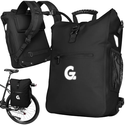 GUOOTU 3in1 Fahrradtasche für Gepäckträger,Fahrradtasche Rucksack 28L,Gepäckträgertasche, wasserdichte & Reflektierende Fahrradtasche - Mit 15.6 Laptopfach (Schwarz)