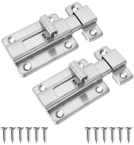 2 Stück Edelstahl Schiebeschloss Türriegel Schieberiegel, 2 Zoll Sicherheitstürriegel, Türschloss mit Riegel Einfache Montage Tür Riegel, Türverschlüsse, für Gartentor, Badezimmer, Schuppen, Toilette