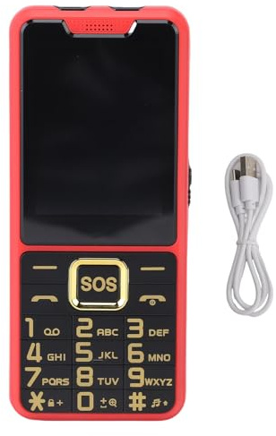 Oreilet Seniors Cell Teléfono, Pantalla de 2.6 Botones Grandes Teléfono Móvil Simple con Doble Ranura SIM, SOS, Linterna, Calculadora, Radio FM, para Personas Mayores, Ancianos, Padres (Rojo)
