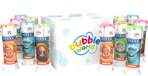 Bubble World - Lot de 12 Bulles de Savon Pixar MULTIPROPERTY pour Enfants - Party Pack de 60 ML - Gadgets d'anniversaire sur Le thème du Film Animation - Fabriqué en Italie