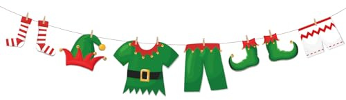 Merry Christmas Banner Elf Hanging Decoration Funny Garland Bunting Double-Sided for Home Holiday Fireplace Xmas Tree Decor New Year Party Supply