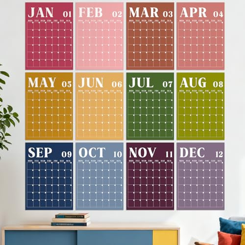 Gueevin 2026 Reusable Wall Calendar Undated Large Monthly Dry Erase Erasable Calendar Big 16 x 12 Inches for Wall Annual Blank Planner 12 Month No Year Planning Office Home(Retro Contrast Color)