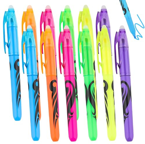 Rbleote 12 Textmaker,Textmarker Radierbar,Doppelkopf zum Markieren und Löschen,geeignet für dünne und dicke Linien,Textmarker Set,6 Farben,geeignet für Kinder,Erwachsene,Studenten,Schulen und Büros