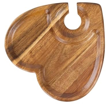 Assiette à Apéritif, Plateau de Service pour Collations, Plateau en Bois, Planche à Cupcakes en Bois avec Porte-Gobelet pour La Maison, Plateau de Service Repas Decoratif pour Fêtes, En Forme de Coeur