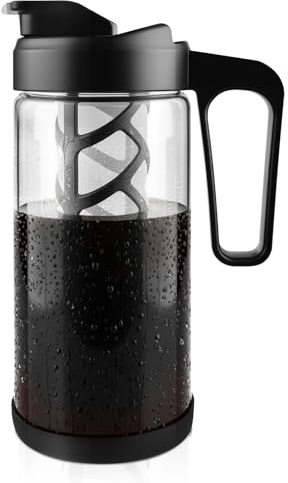 wedrink 44oz Cold Brew Coffee Maker Iced Cold Coffee Tea Brew Maker with Removable Glass Mesh Filter Leakproof Lid Coffee Tea Maker 1.3L