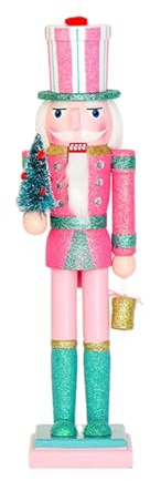 Figurine Casse-Noisette à Paillettes, Finition Peinte, 10,5x9x38cm, Soldat des Fêtes en Bois, Accent d'étagère Festif, Pose Debout, pour Cuisine, Table à Manger, Chambre à Coucher, Salon, Armoire