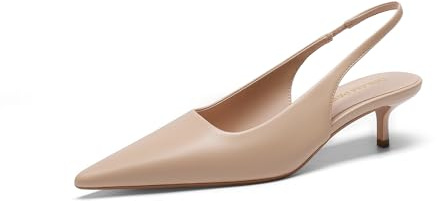 DREAM PAIRS Women's Kitten Heels Slingback Low Closed Toe Comfortable Pumps Pointed Toe Wedding Party Elegant Dress Shoes,Size 9,Nude,SDPU25093W