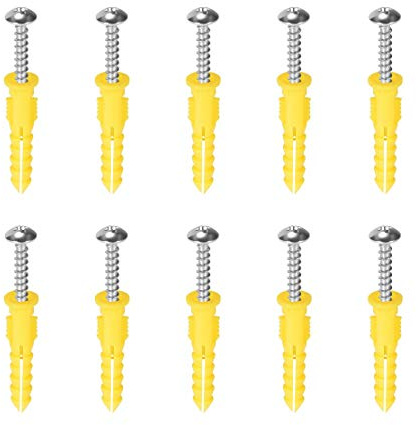 Perno de expansión de acero inoxidable 304, Anclajes de plástico, 50 unidades 6 mm x 32, tacos expansión for tubos pared, con tornillos, color amarillo, for bricolaje en el hogar y jardín