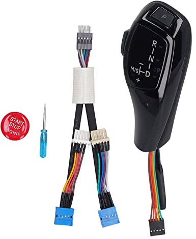 Pomo de Palanca de Cambios Automático LED con Botón Rojo e Indicador de Marchas – Reemplazo Directo para X3 E83 (2004-2010), Conducción a la Izquierda, Acabado Electrosilvering (Negro Brillante)