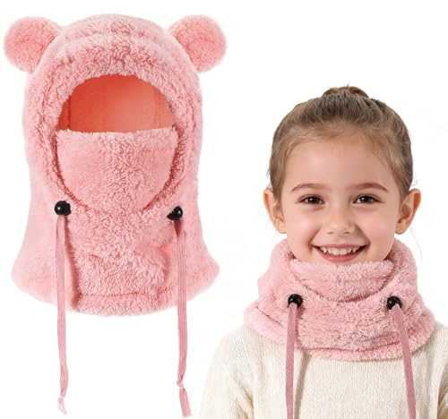 AYPOW Termisk fleece-balaklava för barn, multifunktionell vindtät justerbar ansiktsskydd, skidmask, varm hatt keps huva med halsvärmare halsduk för 3-10 år pojkar flickor cykling skridskoåkning