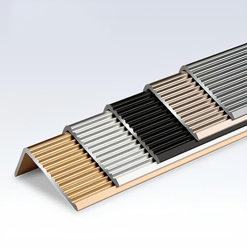 Alu Stufen-Kantenprofil, Treppenkantenprofil Treppenprofil L-Form, Anti-Rutsch Treppenkante Stufenkantenprofil(Brass,3x10x90cm)