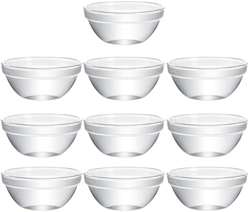 Mipcase Lot de 10 Petits Bols en Verre Empilables 7.5 CM, Résistants la Chaleur, pour Préparation de Gâteaux de Riz et Service de Salade