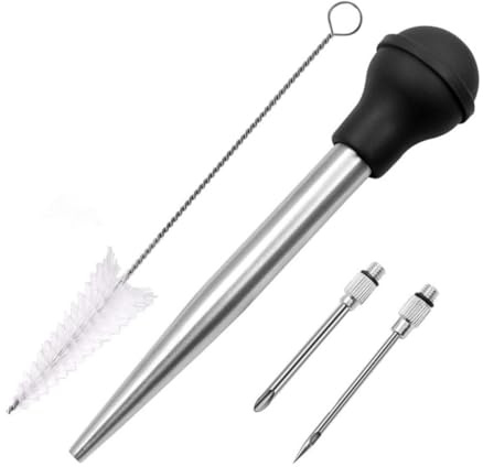 TOYANDONA Iniettore per Salsa di Condimento in Acciaio Inox 4 Pezzi Pompa in Silicone Flessibile per Barbecue e Cucina, Siringa per Tacchino e Carne, per Grigliate e Arrosti All'aperto