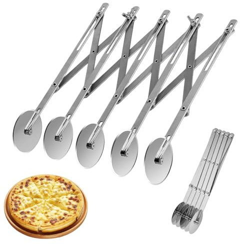 Teigschneider Edelstahl 5 Räder, Verstellbarer Teigteiler & Pizzaroller, Kuchenteiler Teigrädchen, Dough Cutter für Pizza, Kuchen, Brot & Teig Schneiden
