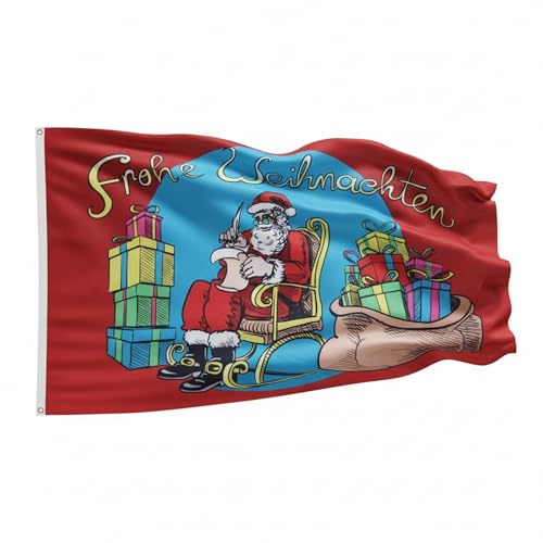 Flaggenfritze Fahne Weihnachten 90x150 cm mit 2 Metallösen, Flagge Weihnachtsmann im Schaukelstuhl, wetterbeständig, Polyester, doppelt genäht, Weihnachtsflagge Deko