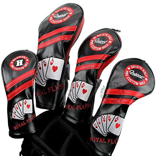 Guiote Royal Flush 1 3 5 H Copritesta Rosso Vintage Retro Poker Driver Fairway Legno Hybrid Cover
