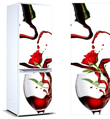 Stickers Fridge Wrap Cover for Vinyl Wine cup with a rose Several Sizes 200 x 70cm | Strong Adhesive and Easy Application | Decorative Adhesive Sticker with Smart Design