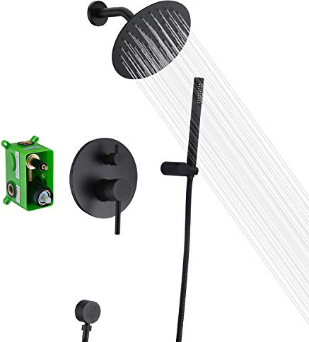 SUMERAIN Matte Black Shower System with Rain Shower and Handheld