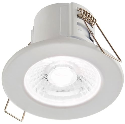 SHIELDECO 4W Fire Rated Downlight Matt White Finish Dimmable Recessed Energy Saving Cool White LED Ceiling Spotlight Push Fit Downlight IP65 Rated for Bathroom, Shower, Kitchen, Lounge