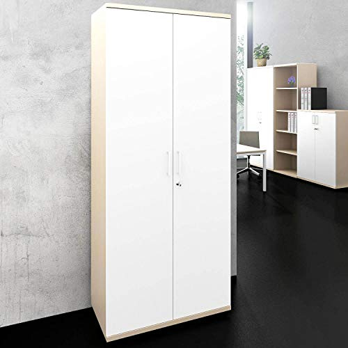 Weber Büro Profi Aktenschrank abschließbar 5 OH Weiß-Ahorn Schrank Büroschrank Flügeltürenschrank